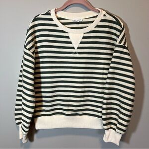 Blu Pepper Women’s Green Cream Striped Crewneck Top Small